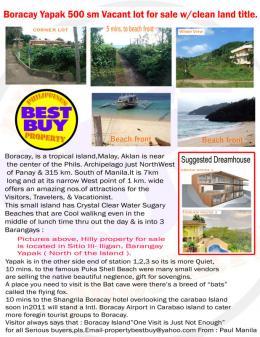 Boracay Yapak 500sm lot for sale Manila