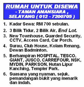 RUMAH UTK SEWA, SELAYANG KL 700 Kuala Lumpur