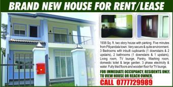 BRAND NEW HOUSE FOR RENT OR LEAS Piliyandala